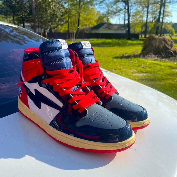 Kool Kiy Jordan 1 Custom Shoes (Red / Blue / White / Cream Grey)(Size 13) - Picture 9 of 12